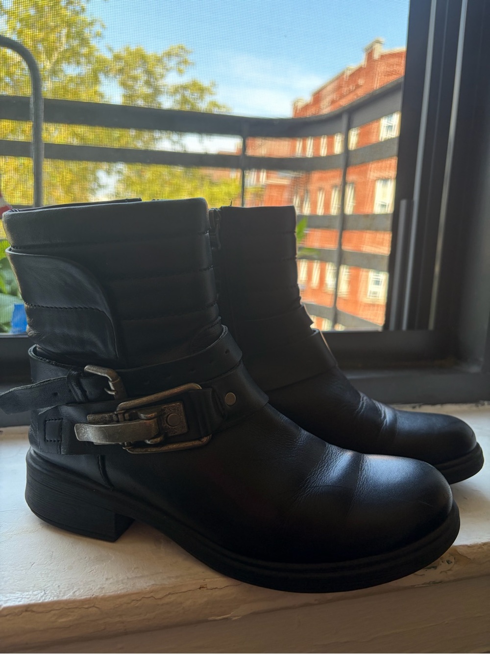 Black Leather Buckle Ankle Boots